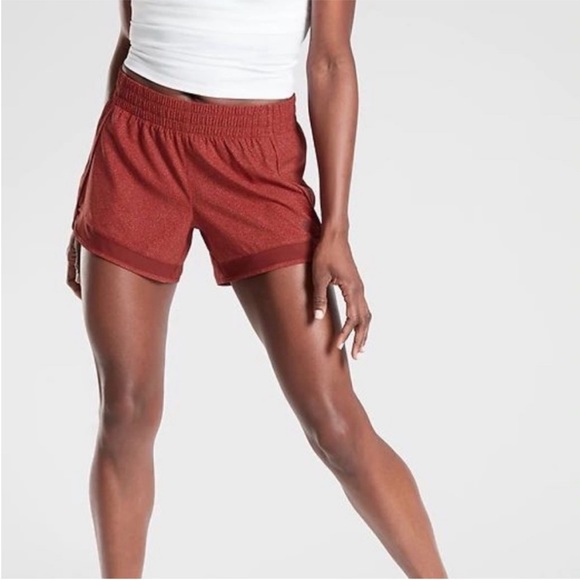 💘 ATHLETA - MESH RACER RUN SHORT 4” RUST RED SPECKLED - Picture 2 of 9
